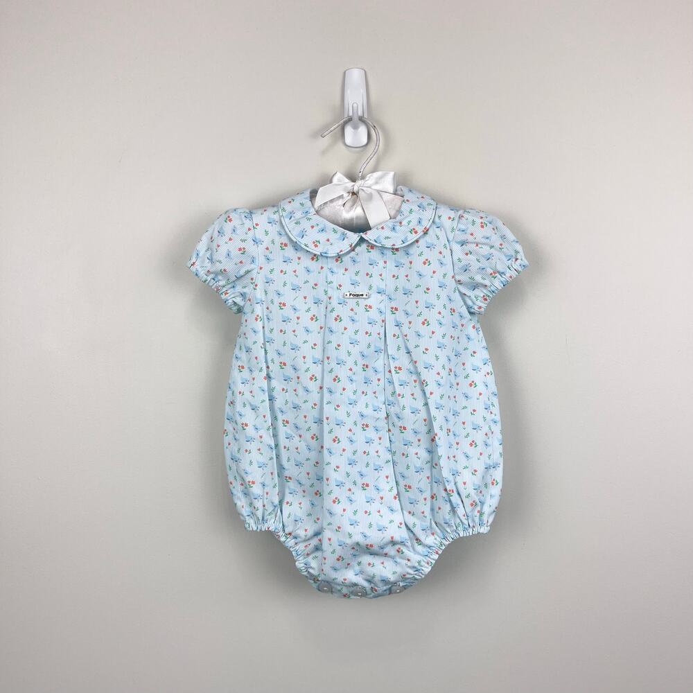 Foque Dove Blue Bird Print Bubble Romper 6 Months
